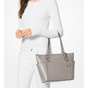 Jet Set East West Silver Tote Bag Saffiano Leather